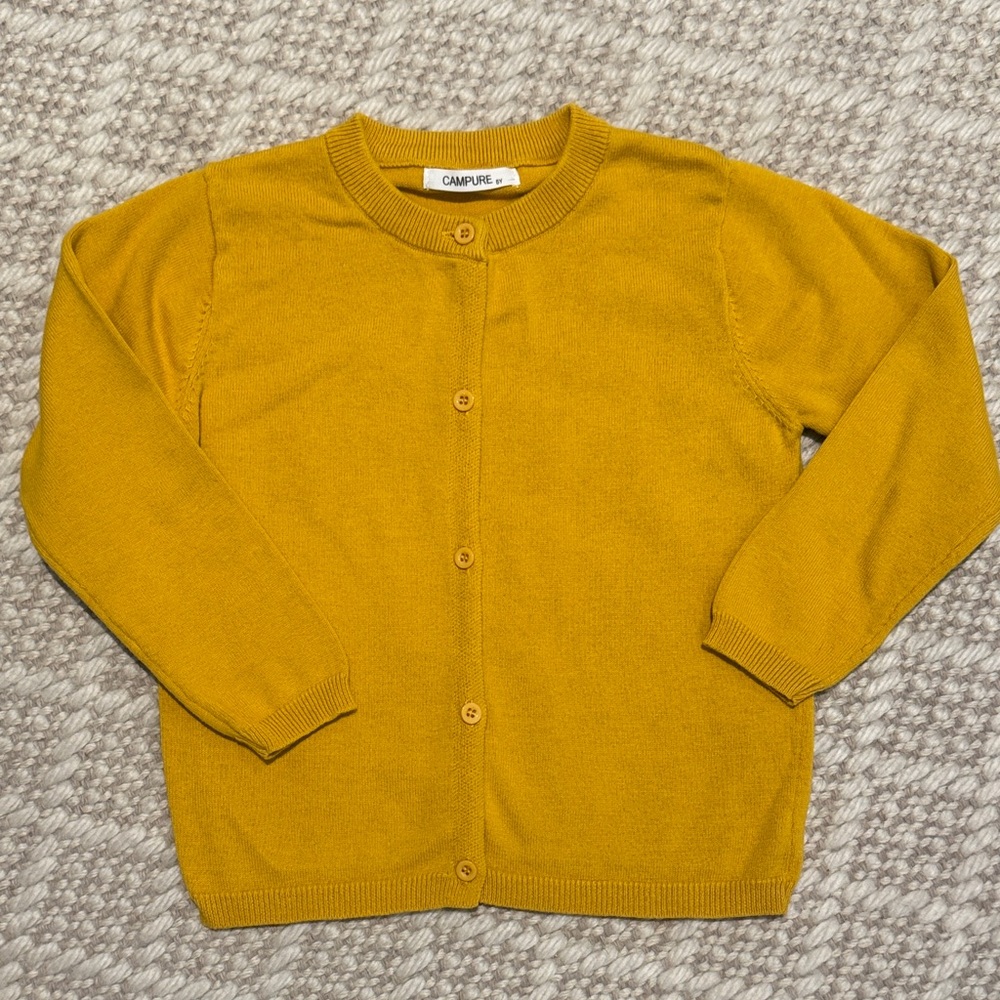 Campure - Girls’ Cardigan Cotton Button Down Sweater - Mustard - Size: 5